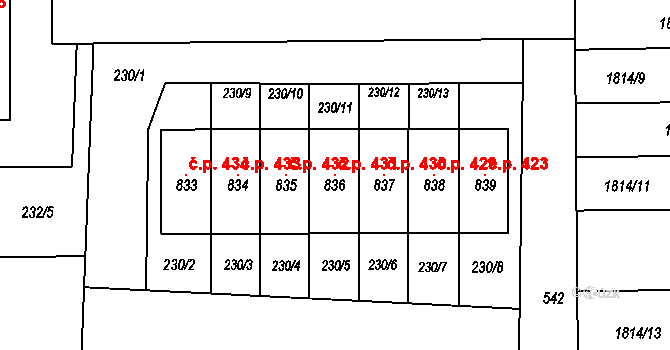 Krasice 431, Prostějov na parcele st. 836 v KÚ Krasice, Katastrální mapa
