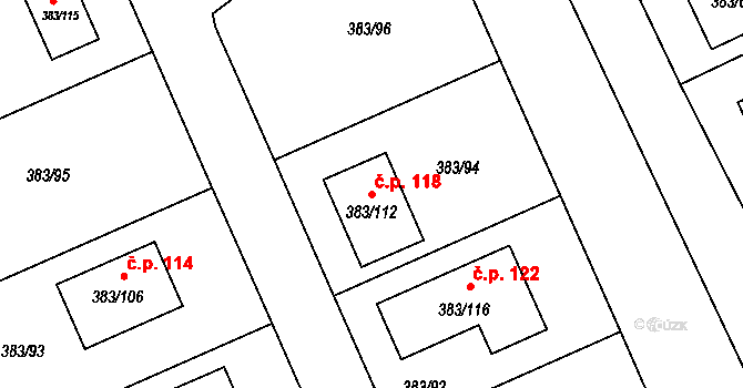 Dívčice 118 na parcele st. 383/112 v KÚ Dívčice, Katastrální mapa