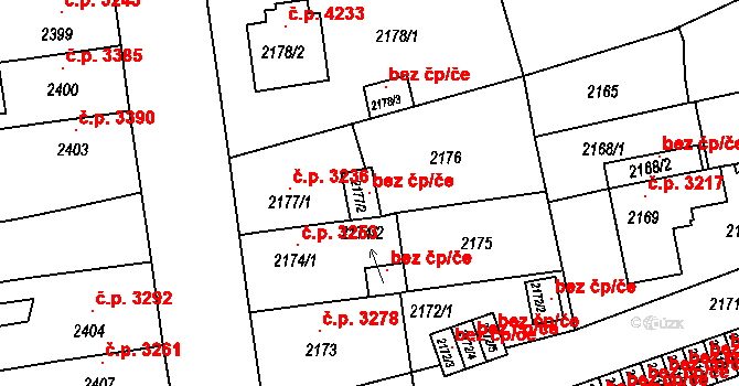Chomutov 105182745 na parcele st. 2177/2 v KÚ Chomutov II, Katastrální mapa