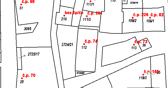 Jezernice 74 na parcele st. 112 v KÚ Jezernice, Katastrální mapa