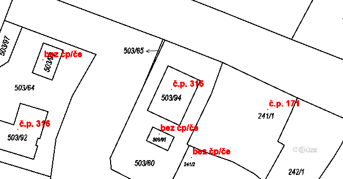 Strupčice 315 na parcele st. 503/94 v KÚ Strupčice, Katastrální mapa