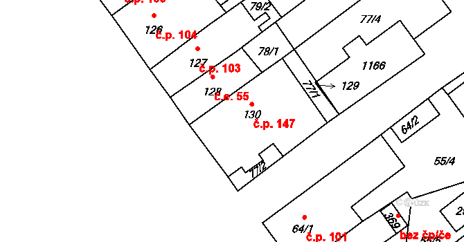 Boží Dar 147 na parcele st. 130 v KÚ Boží Dar, Katastrální mapa