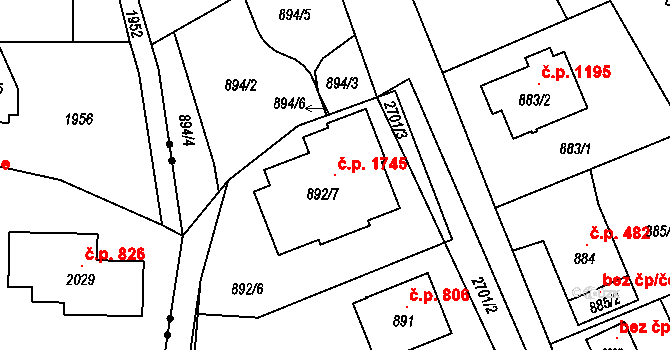 Kyje 1745, Praha na parcele st. 892/7 v KÚ Kyje, Katastrální mapa