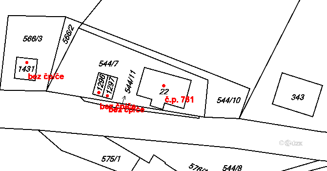 Polubný 761, Kořenov na parcele st. 22 v KÚ Polubný, Katastrální mapa