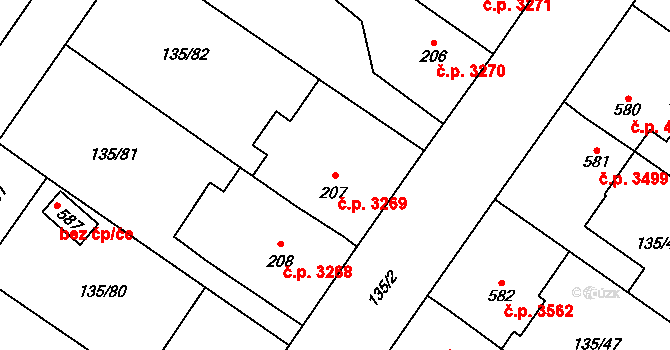 Jihlava 3269 na parcele st. 207 v KÚ Bedřichov u Jihlavy, Katastrální mapa