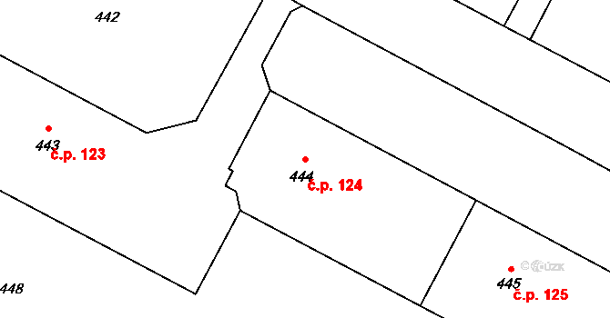 Dolní Líštná 124, Třinec na parcele st. 444 v KÚ Dolní Líštná, Katastrální mapa