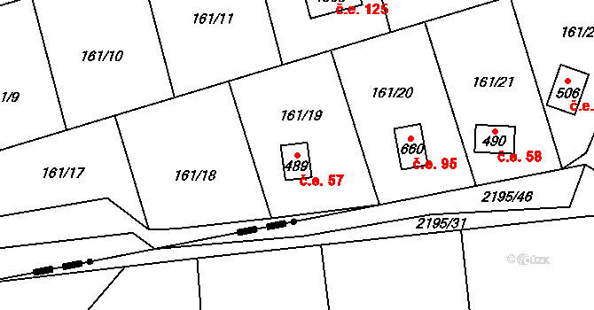 Horoměřice 57 na parcele st. 489 v KÚ Horoměřice, Katastrální mapa