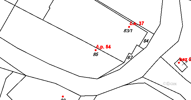 Smědčice 54 na parcele st. 85 v KÚ Smědčice, Katastrální mapa