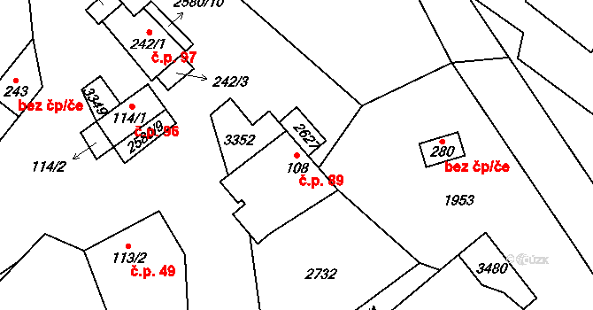 Kuželov 89 na parcele st. 108 v KÚ Kuželov, Katastrální mapa