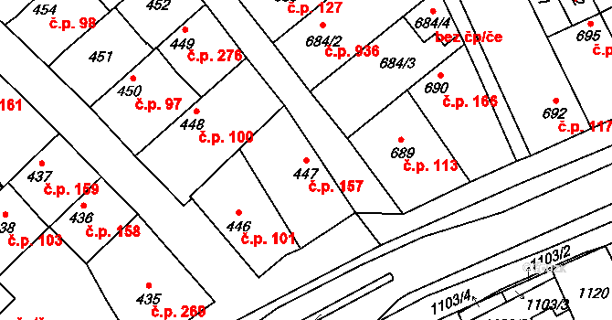Lužice 157 na parcele st. 447 v KÚ Lužice u Hodonína, Katastrální mapa