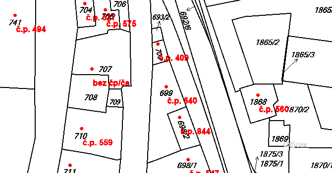 Ždánice 540 na parcele st. 699 v KÚ Ždánice, Katastrální mapa