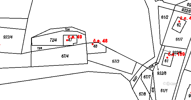 Rounek 48, Vyskytná nad Jihlavou na parcele st. 48 v KÚ Rounek, Katastrální mapa
