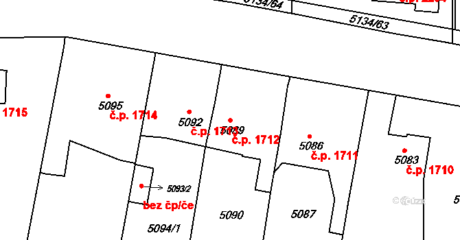 Pod Bezručovým vrchem 1712, Krnov na parcele st. 5089 v KÚ Krnov-Horní Předměstí, Katastrální mapa