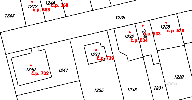 Libušín 739 na parcele st. 1234 v KÚ Libušín, Katastrální mapa