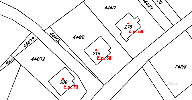 Chutnovka 58, Mírová pod Kozákovem na parcele st. 216 v KÚ Sekerkovy Loučky, Katastrální mapa
