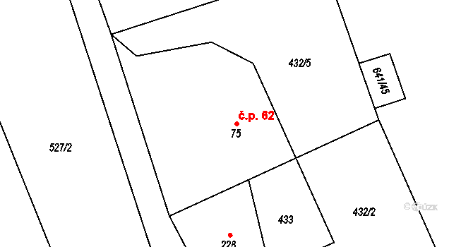 Kamenec u Poličky 62 na parcele st. 75 v KÚ Kamenec u Poličky, Katastrální mapa