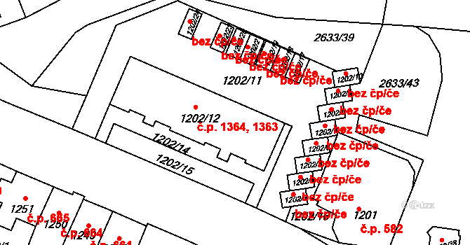 Předměstí 1363,1364, Moravská Třebová na parcele st. 1202/12 v KÚ Moravská Třebová, Katastrální mapa