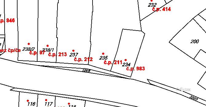 Hulín 211 na parcele st. 235 v KÚ Hulín, Katastrální mapa