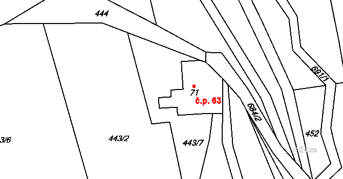 Bradlecká Lhota 63 na parcele st. 71 v KÚ Bradlecká Lhota, Katastrální mapa
