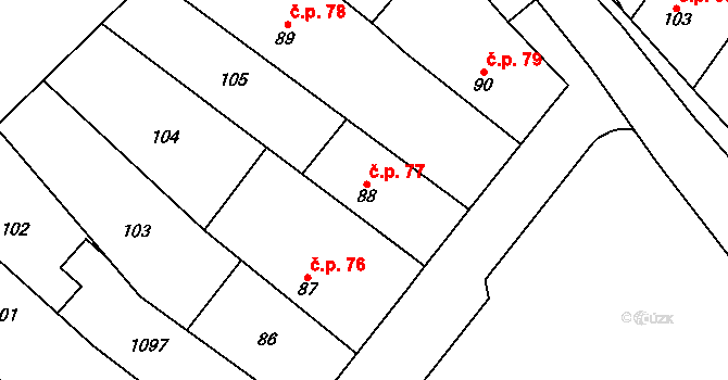Smidary 77 na parcele st. 88 v KÚ Smidary, Katastrální mapa