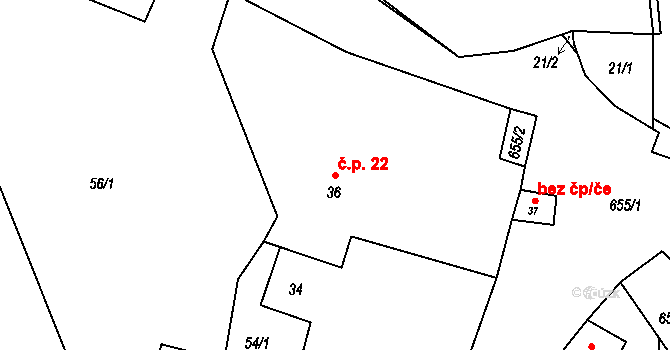 Lestkov 22, Klášterec nad Ohří na parcele st. 36 v KÚ Lestkov u Klášterce nad Ohří, Katastrální mapa
