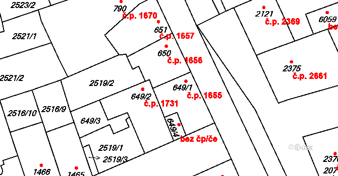 Břeclav 1655 na parcele st. 649/1 v KÚ Břeclav, Katastrální mapa