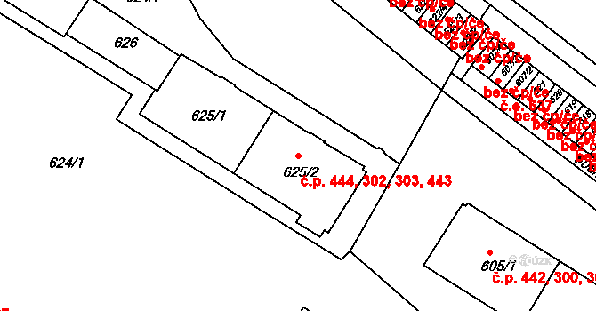 Pisárky 302,303,443,444, Brno na parcele st. 625/2 v KÚ Pisárky, Katastrální mapa