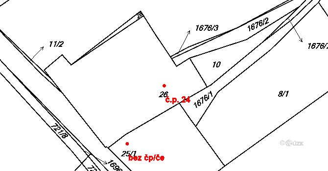 Petrovice 24, Mladošovice na parcele st. 26 v KÚ Petrovice u Borovan, Katastrální mapa