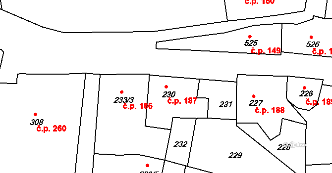 Volyně 187 na parcele st. 230 v KÚ Volyně, Katastrální mapa
