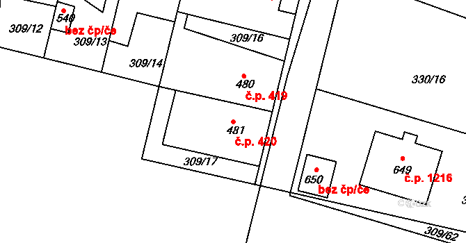 Ledvice 420 na parcele st. 481 v KÚ Ledvice, Katastrální mapa