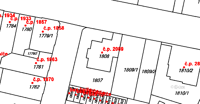 Teplice 2089 na parcele st. 1808 v KÚ Teplice, Katastrální mapa