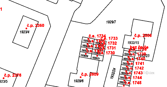 Teplice 1735 na parcele st. 1929/26 v KÚ Teplice, Katastrální mapa