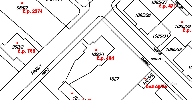 Frýdek 464, Frýdek-Místek na parcele st. 1026/1 v KÚ Frýdek, Katastrální mapa