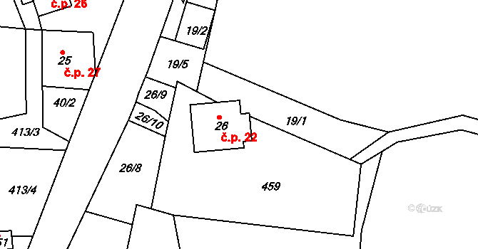 Louchov 22, Domašín na parcele st. 26 v KÚ Louchov, Katastrální mapa