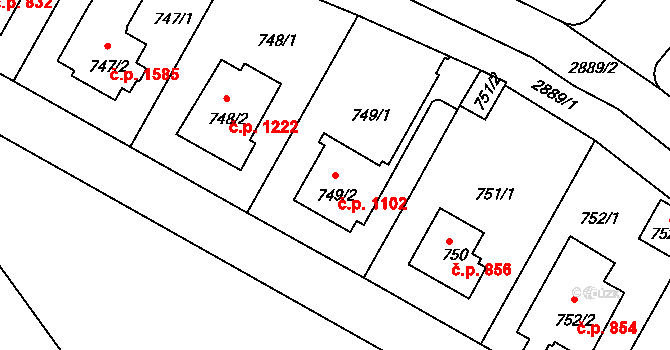 Braník 1102, Praha na parcele st. 749/2 v KÚ Braník, Katastrální mapa