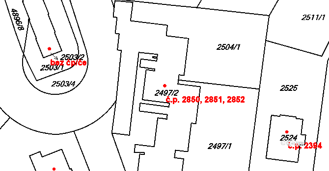 Smíchov 2852, Praha na parcele st. 2497/2 v KÚ Smíchov, Katastrální mapa