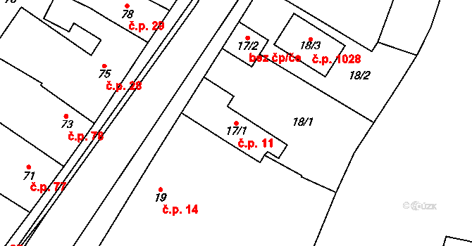 Kbely 11, Praha na parcele st. 17/1 v KÚ Kbely, Katastrální mapa