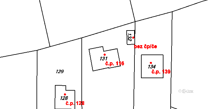 Lhota u Příbramě 116 na parcele st. 131 v KÚ Lhota u Příbramě, Katastrální mapa