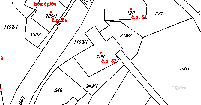 Pilníkov 57 na parcele st. 129 v KÚ Pilníkov I, Katastrální mapa
