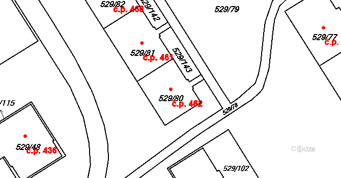 Ráj 462, Karviná na parcele st. 529/80 v KÚ Ráj, Katastrální mapa