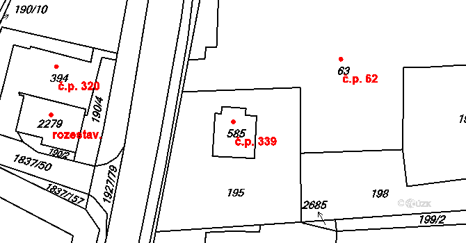 Lačnov 339, Svitavy na parcele st. 585 v KÚ Moravský Lačnov, Katastrální mapa