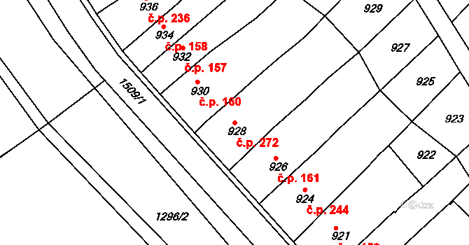 Troubsko 272 na parcele st. 928 v KÚ Troubsko, Katastrální mapa