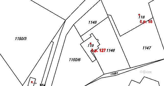 Mírovka 127, Havlíčkův Brod na parcele st. 119 v KÚ Mírovka, Katastrální mapa
