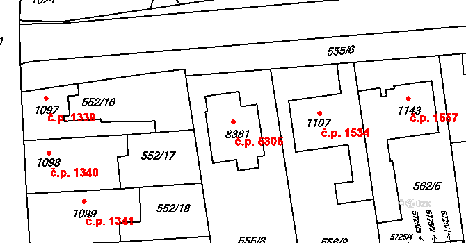 Zlín 5305 na parcele st. 8361 v KÚ Zlín, Katastrální mapa