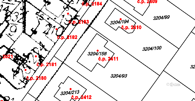 Roudnice nad Labem 2411 na parcele st. 3204/156 v KÚ Roudnice nad Labem, Katastrální mapa
