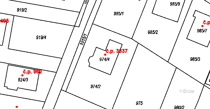 Kravaře 3337 na parcele st. 974/4 v KÚ Kravaře ve Slezsku, Katastrální mapa