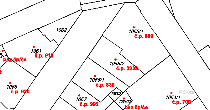 Teplice 3238 na parcele st. 1055/2 v KÚ Teplice, Katastrální mapa