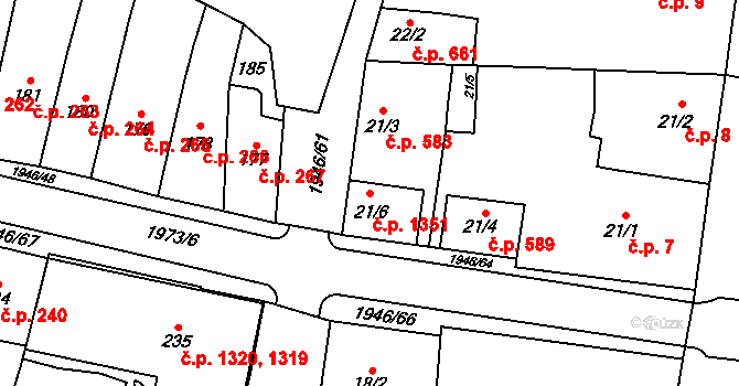 Třebechovice pod Orebem 1351 na parcele st. 21/6 v KÚ Třebechovice pod Orebem, Katastrální mapa