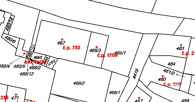 Chotěboř 1709 na parcele st. 465/3 v KÚ Chotěboř, Katastrální mapa