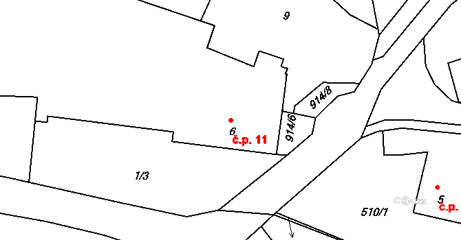 Rukáveč 11, Milevsko na parcele st. 6 v KÚ Rukáveč, Katastrální mapa